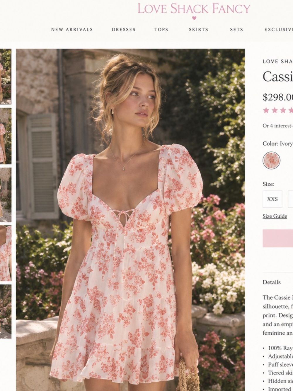 LoveShackFancy Pink and Ivory Floral Puff-Sleeve Mini Dress